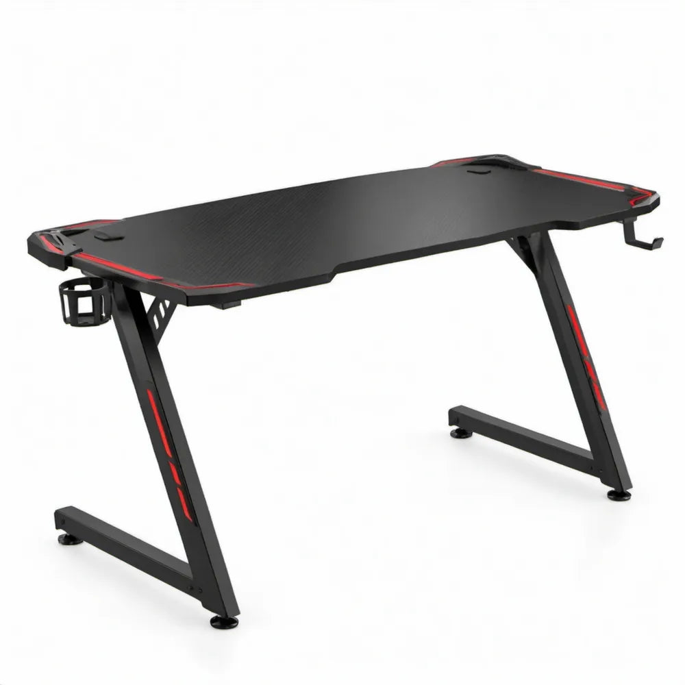 Gamingbureau zwart/rood met kabeldoorvoeren, bekerhouder en koptelefoonhaak, 120 x 60 x 75 cm