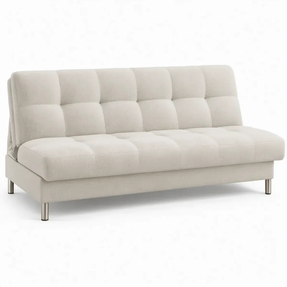 3-zits slaapbank 180 x 85 x 83 cm, crèmekleurig polyester met roestvrijstalen poten