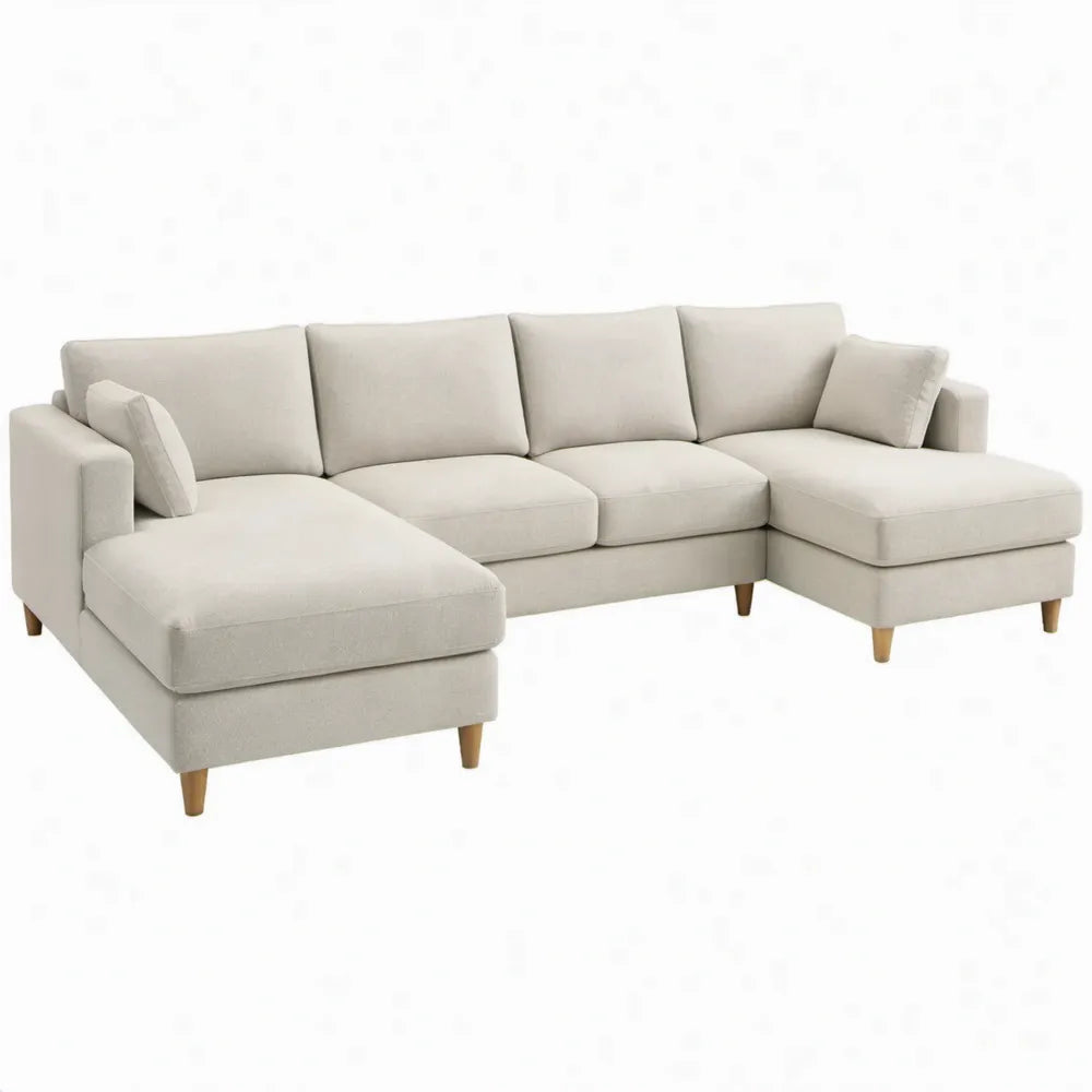 Crème U-bank met twee chaise longues, 300 x 160 x 85 cm