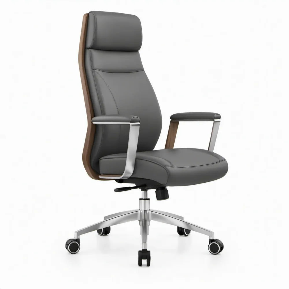 Ergonomische bureaustoel met hoge rugleuning, 68 x 68 x 116-126 cm, grijs/walnootkleurig/zilverkleurig/zwart