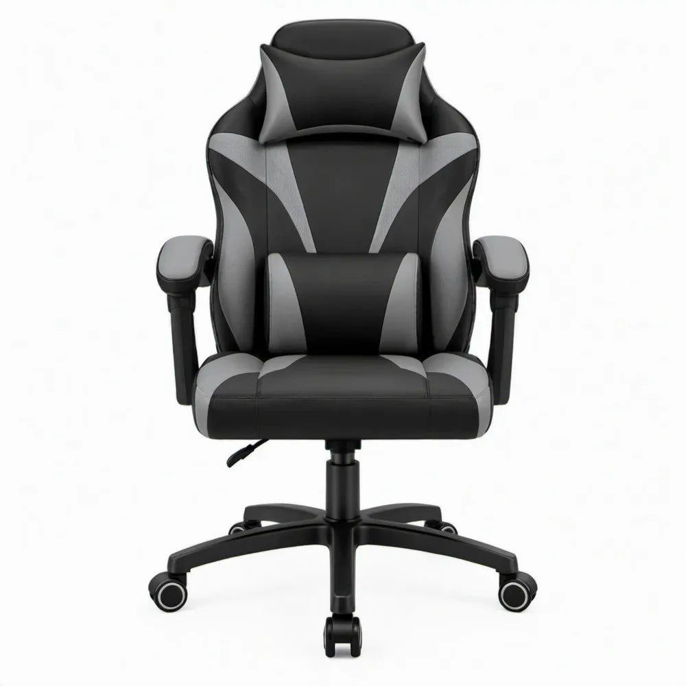 Verstelbare Gamingstoel met Hoofd- en Lendenkussen Zwart/Grijs, 66 x 65 x 117-127 cm