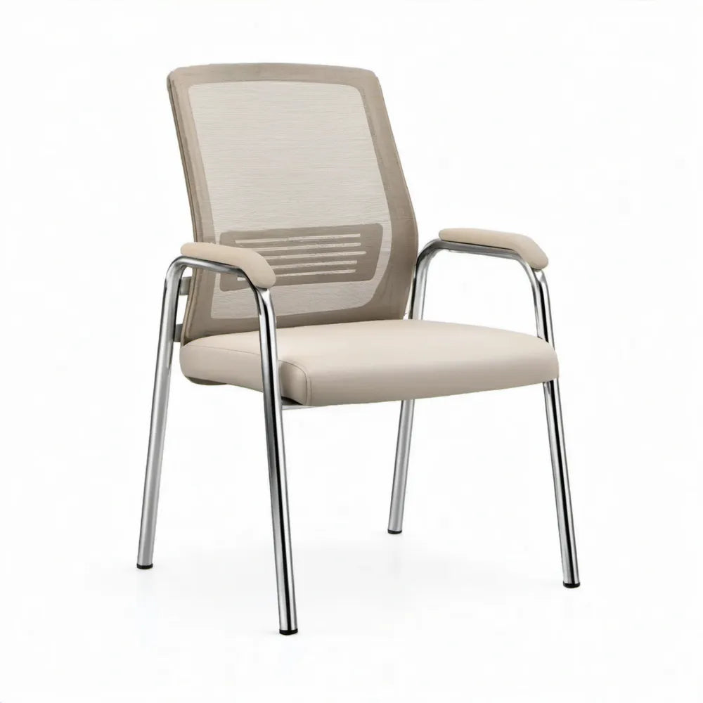 Vergaderstoel met armleuningen en mesh rugleuning, beige/zilver, 58 x 60 x 92 cm