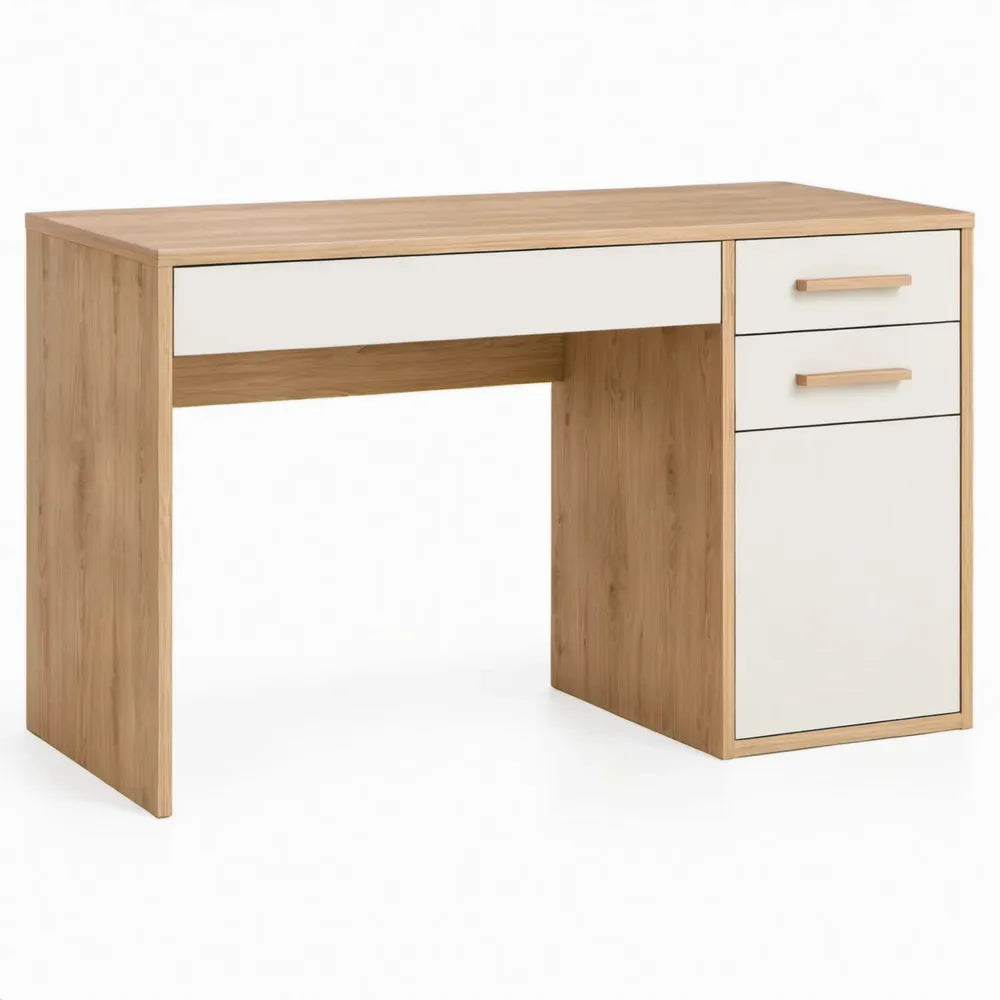 Bureau met 2 laden en opbergvak, 120 x 60 x 75 cm, eikenkleurig/wit
