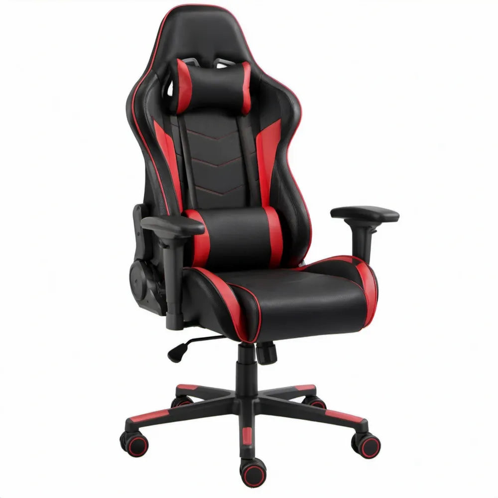 Verstelbare gamingstoel van zwart en rood PU-kunstleer, 66 x 70 x 125-135 cm