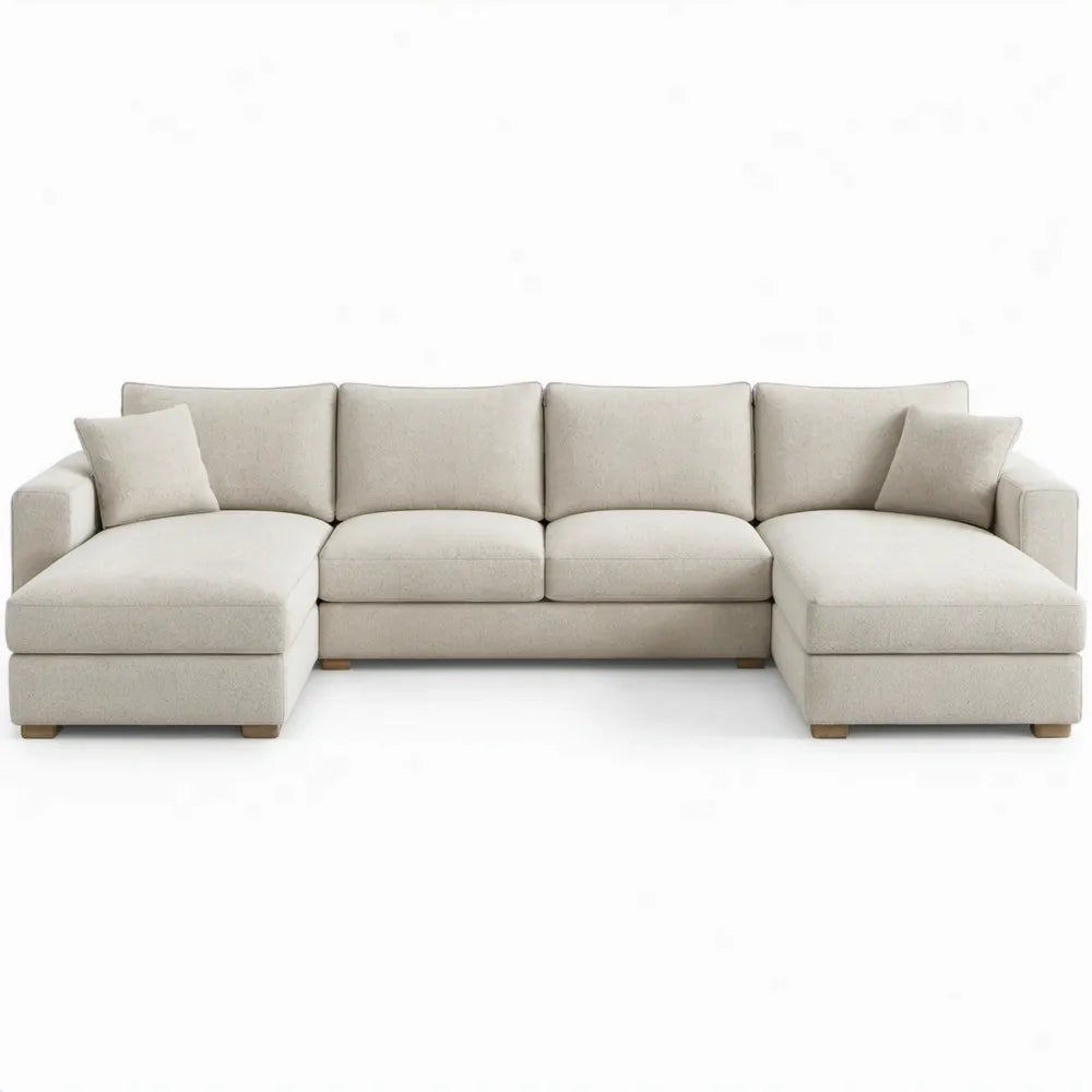 U-vormige hoekbank met 2 chaise longues, 320 x 160 x 85 cm, crème polyester