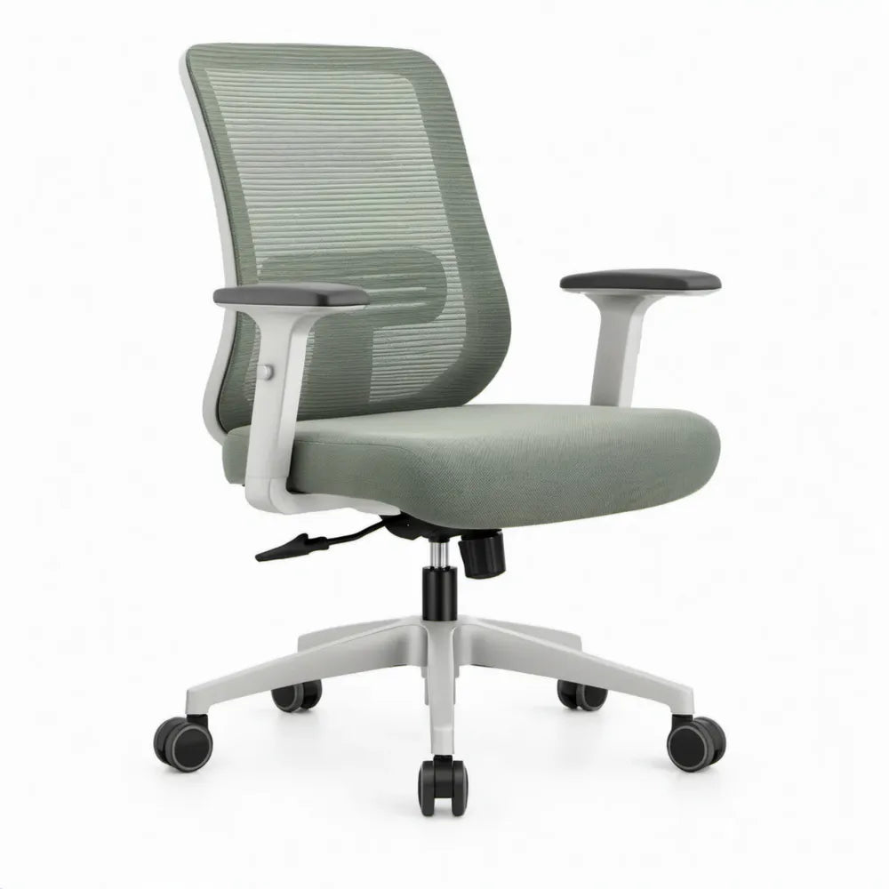Ergonomische bureaustoel met verstelbare zithoogte, armleuningen en wieltjes – Lichtgrijs/Groen/Wit/Zwart, 64 x 64 x 98-108 cm