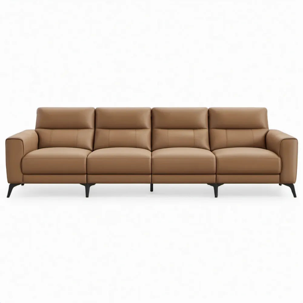 Vierpersoonsbank 280 x 90 x 88 cm camelbruin PU-kunstleer met zwarte stalen poten