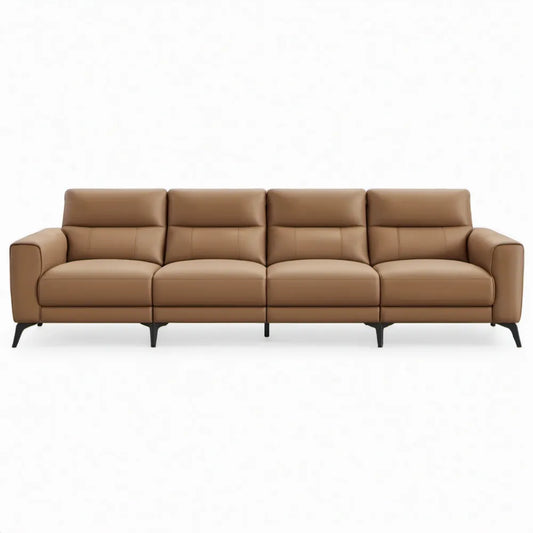 Vierpersoonsbank 280 x 90 x 88 cm camelbruin PU-kunstleer met zwarte stalen poten