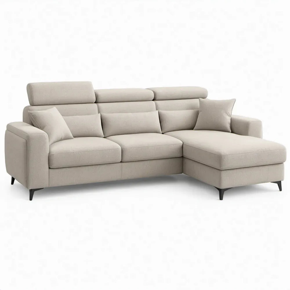 Beige hoekbank met rechter chaise longue, polyester, 260 x 160 x 98 cm