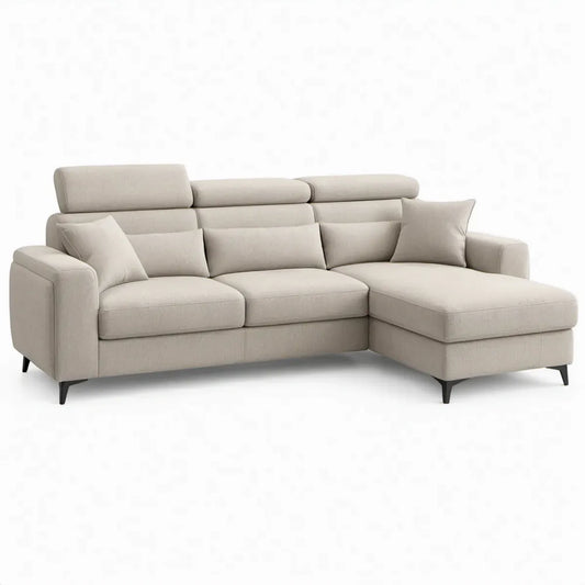 Beige hoekbank met rechter chaise longue, polyester, 260 x 160 x 98 cm