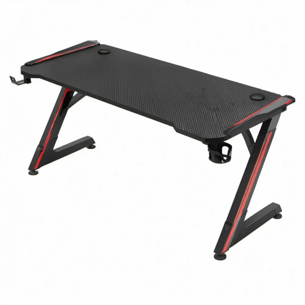 Gamingbureau 120 x 60 x 75 cm met carbonlook, zwart/rood