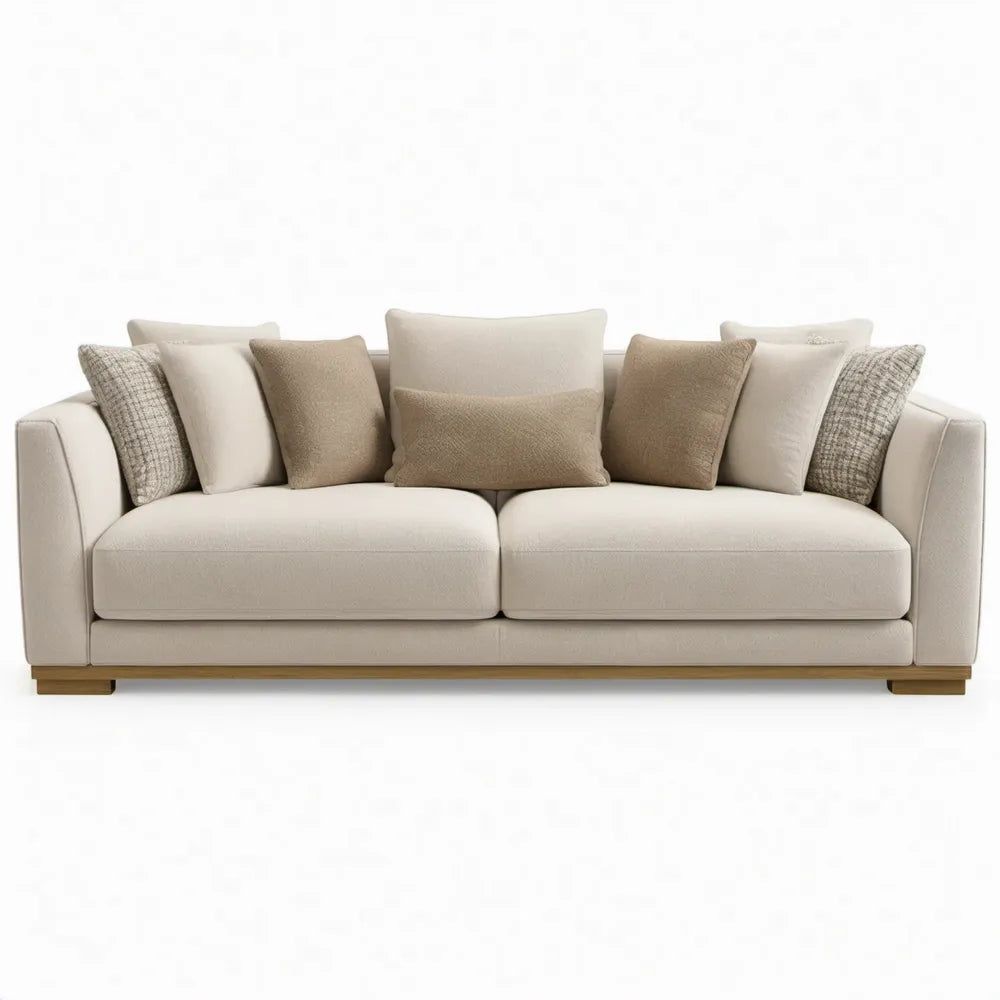 3-zitsbank rechthoekig 220 x 95 x 85 cm crème/beige polyester