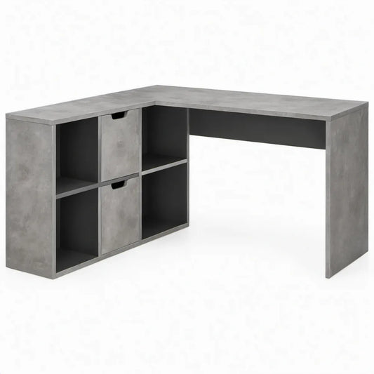 Hoekbureau met opbergruimte, 120 x 120 x 75 cm, betongrijs/zwart