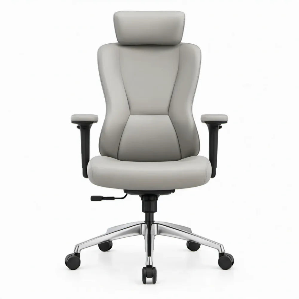 Ergonomische bureaustoel met hoofdsteun en wielen, lichtgrijs PU-kunstleer, 68 x 68 x 118-128 cm