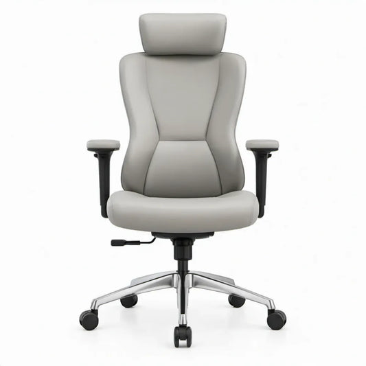 Ergonomische bureaustoel met hoofdsteun en wielen, lichtgrijs PU-kunstleer, 68 x 68 x 118-128 cm