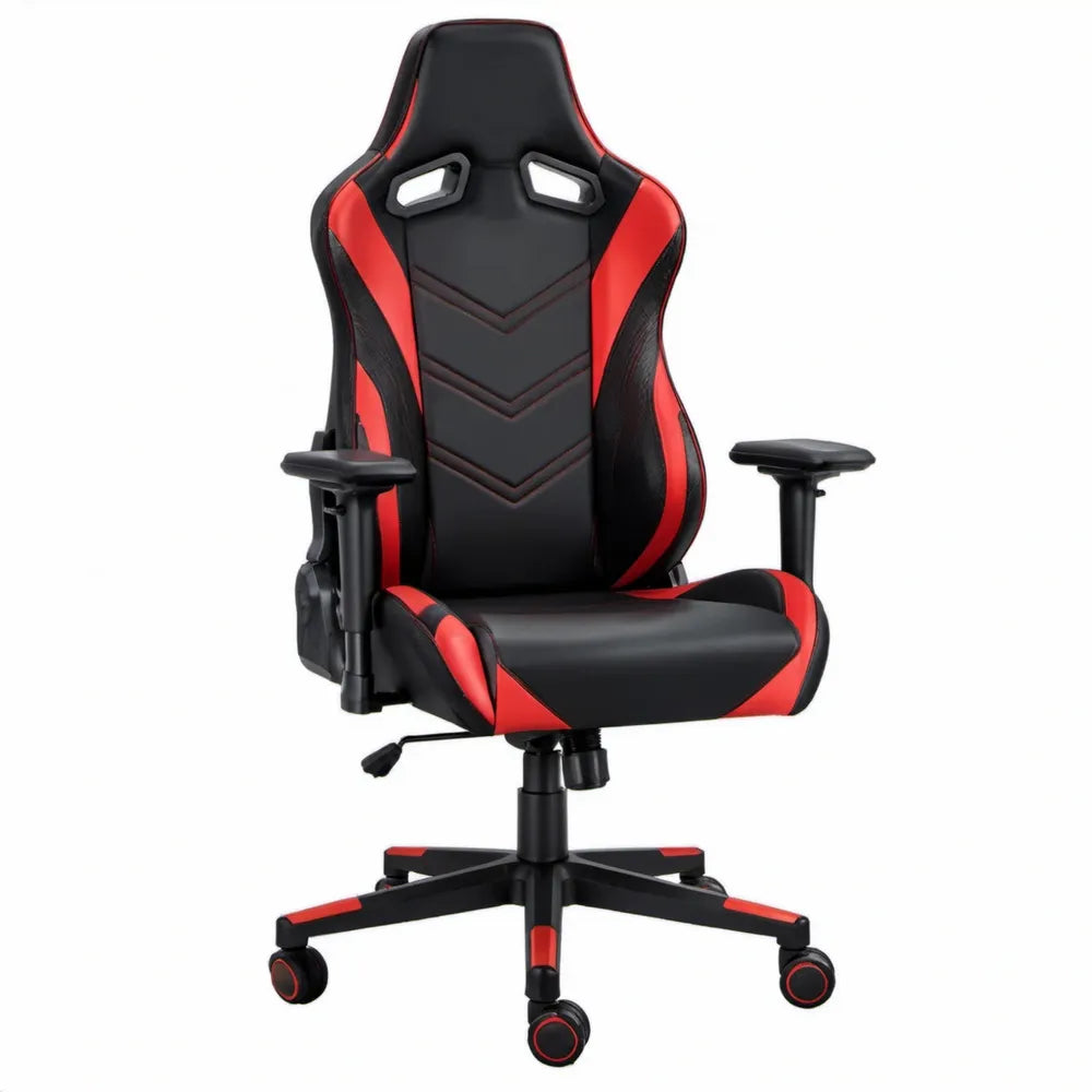 Gamingstoel met hoge rugleuning, verstelbare armleuningen en kantelfunctie, 65 x 65 x 117-127 cm, Zwart/Rood