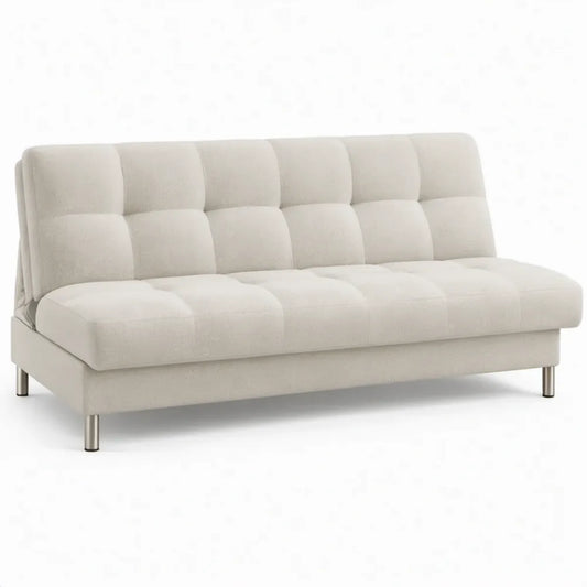 3-zits slaapbank 180 x 85 x 83 cm, crèmekleurig polyester met roestvrijstalen poten