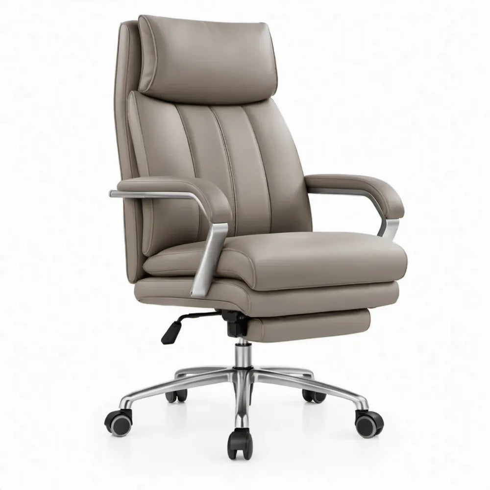 Verstelbare directiestoel met hoge rugleuning en hoofdsteun, 66 x 70 x 118-128 cm, taupe/zilver
