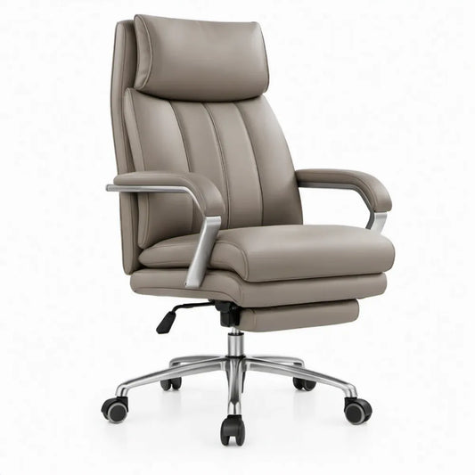 Verstelbare directiestoel met hoge rugleuning en hoofdsteun, 66 x 70 x 118-128 cm, taupe/zilver
