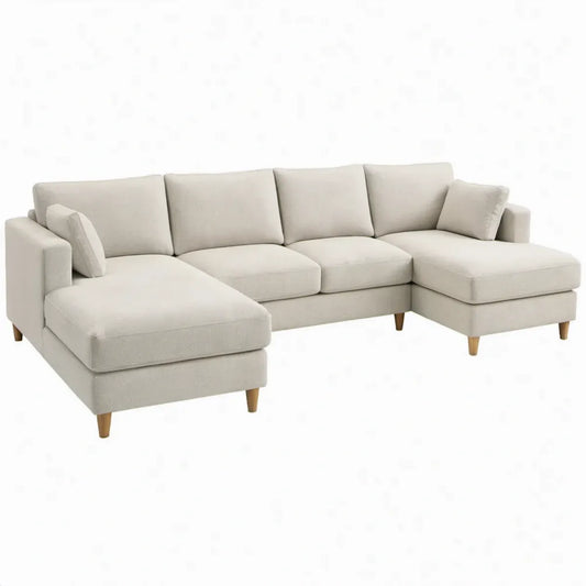 Crème U-bank met twee chaise longues, 300 x 160 x 85 cm