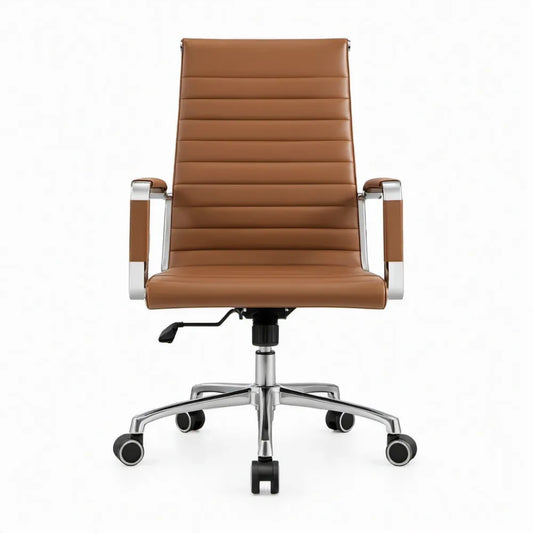 Bruine verstelbare draaistoel met hoge rugleuning en armleuningen, 66 x 66 x 108-118 cm