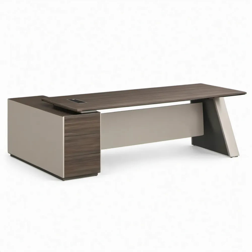 Directiebureau met 3 laden en kabeldoorvoer Donkerbruin/Taupe 220 x 100 x 75 cm