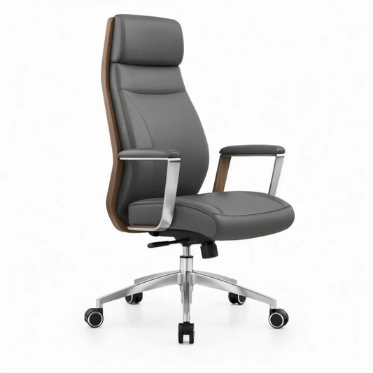 Ergonomische bureaustoel met hoge rugleuning, 68 x 68 x 116-126 cm, grijs/walnootkleurig/zilverkleurig/zwart