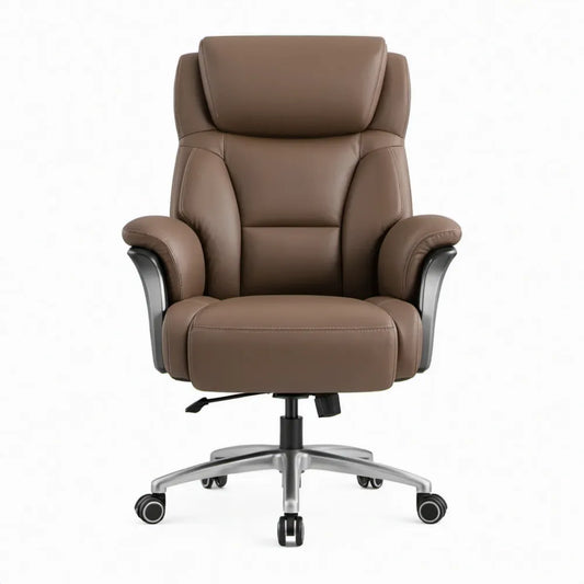 Bruine bureaustoel van PU-kunstleer met hoge rugleuning, 68 x 70 x 116-126 cm