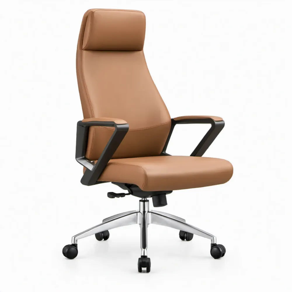 Verstelbare bureaustoel met hoge rugleuning en armleuningen, cognacbruin, 62 x 60 x 112-122 cm