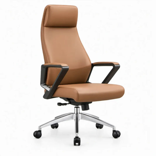 Verstelbare bureaustoel met hoge rugleuning en armleuningen, cognacbruin, 62 x 60 x 112-122 cm
