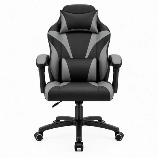 Verstelbare Gamingstoel met Hoofd- en Lendenkussen Zwart/Grijs, 66 x 65 x 117-127 cm