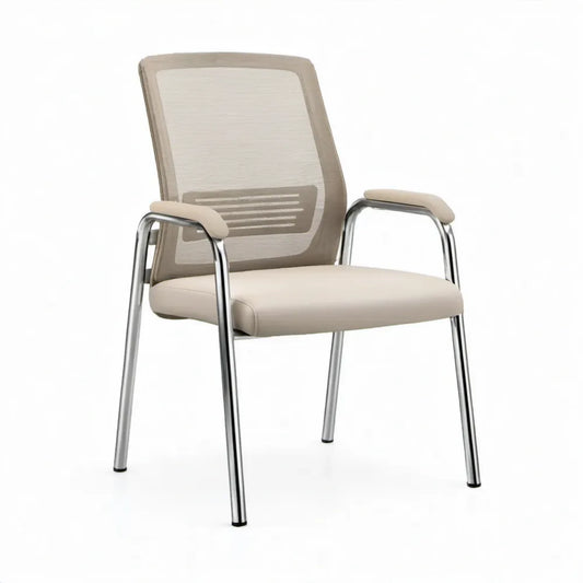 Vergaderstoel met armleuningen en mesh rugleuning, beige/zilver, 58 x 60 x 92 cm