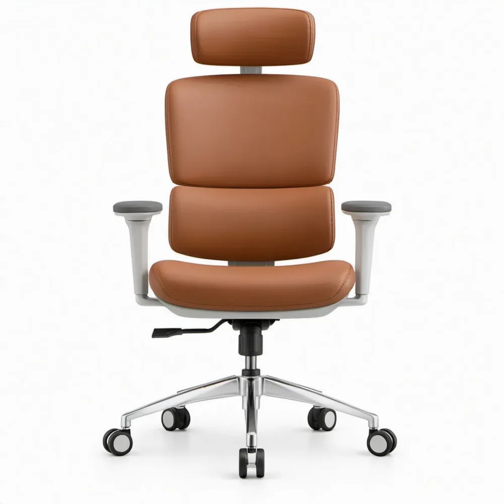 Ergonomische bureaustoel met hoofdsteun, cognackleurig PU-kunstleer, 66 x 66 x 118-128 cm