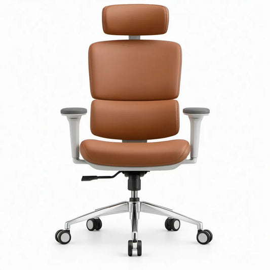 Ergonomische bureaustoel met hoofdsteun, cognackleurig PU-kunstleer, 66 x 66 x 118-128 cm