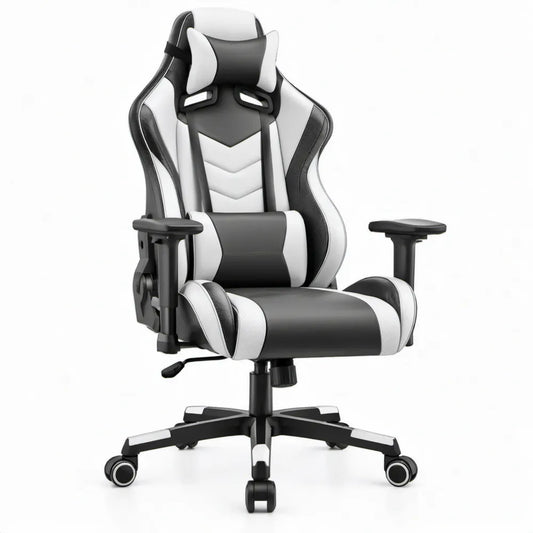 Ergonomische gamingstoel van PU-kunstleer met verstelbare rugleuning en armleuningen, 67 x 67 x 124-134 cm, zwart/wit