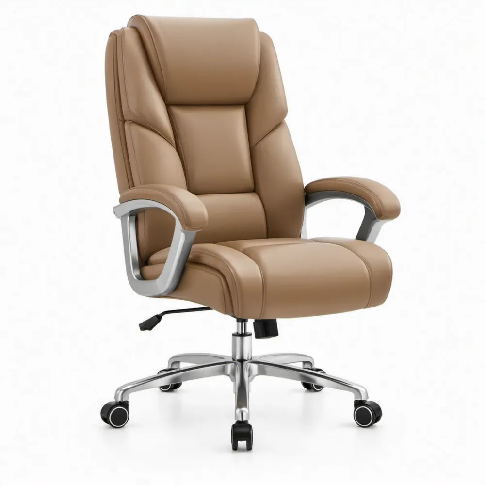 Ergonomische directiestoel van cognacbruin PU-kunstleer met hoge rugleuning, verstelbare zithoogte en wieltjes, 68 x 70 x 115-125 cm