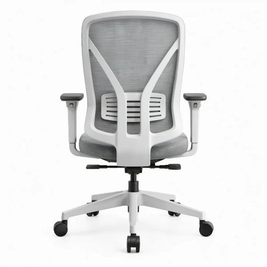 Ergonomische Bureaustoel met Verstelbare Lendensteun en Armleuningen, Grijs/Wit/Zwart, 64 x 64 x 112-122 cm