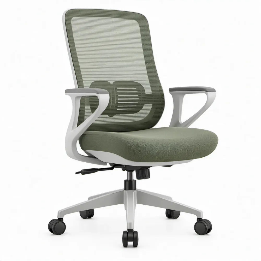 Ergonomische bureaustoel met armleuningen en lendensteun, olijfgroen/wit/zwart, 62 x 62 x 113-123 cm