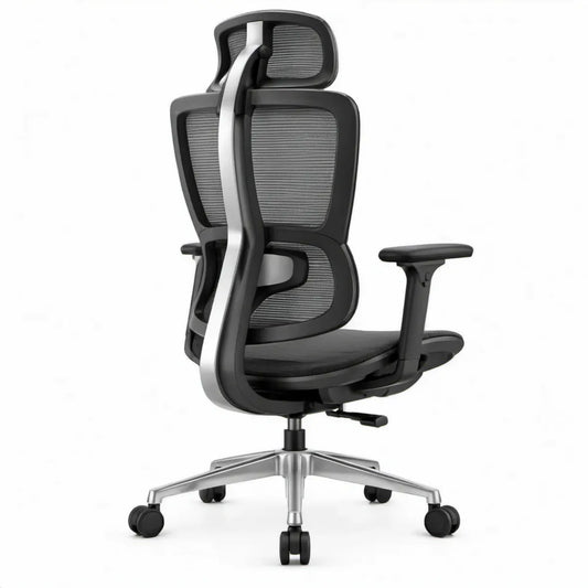 Ergonomische bureaustoel met verstelbare hoofdsteun en netrug, zwart/zilverkleurig, 66 x 66 x 116-126 cm