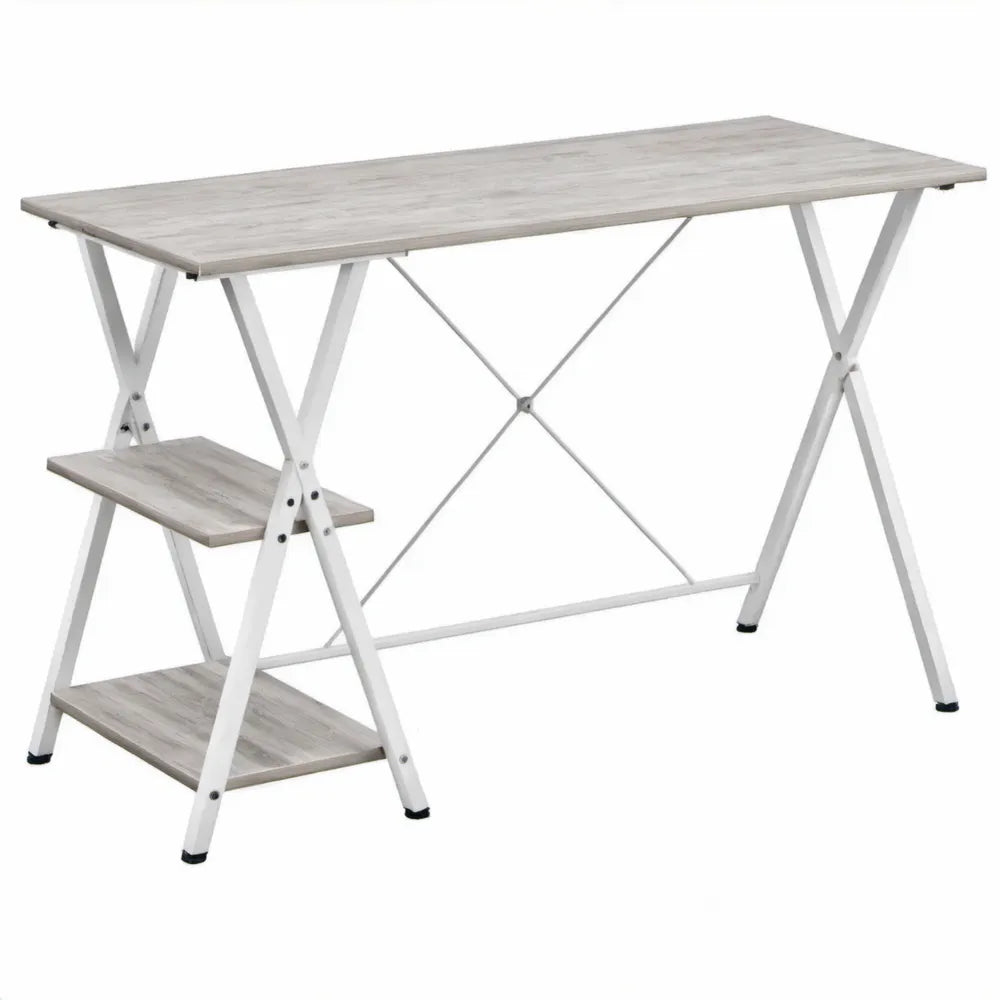 Computerbureau met 2 legplanken, 120 x 60 x 75 cm, lichtgrijs/wit