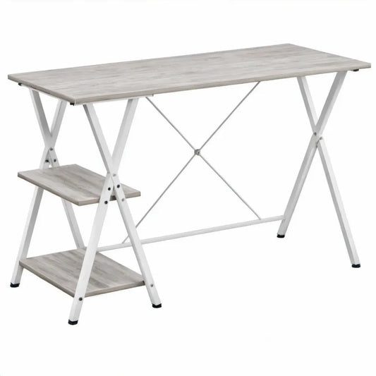 Computerbureau met 2 legplanken, 120 x 60 x 75 cm, lichtgrijs/wit