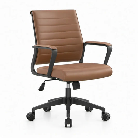 Verstelbare bureaustoel met armleuningen en wielen, cognacbruin/zwart, 62 x 62 x 112-122 cm