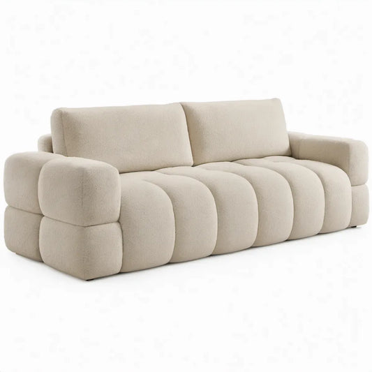 Crèmekleurige 2-zitsbank van bouclé, 230 x 100 x 75 cm
