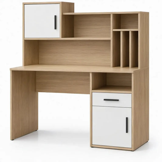 Bureau met opbouwkast 120 x 60 x 180 cm in eikenkleurig wit
