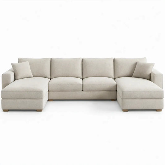 U-vormige hoekbank met 2 chaise longues, 320 x 160 x 85 cm, crème polyester