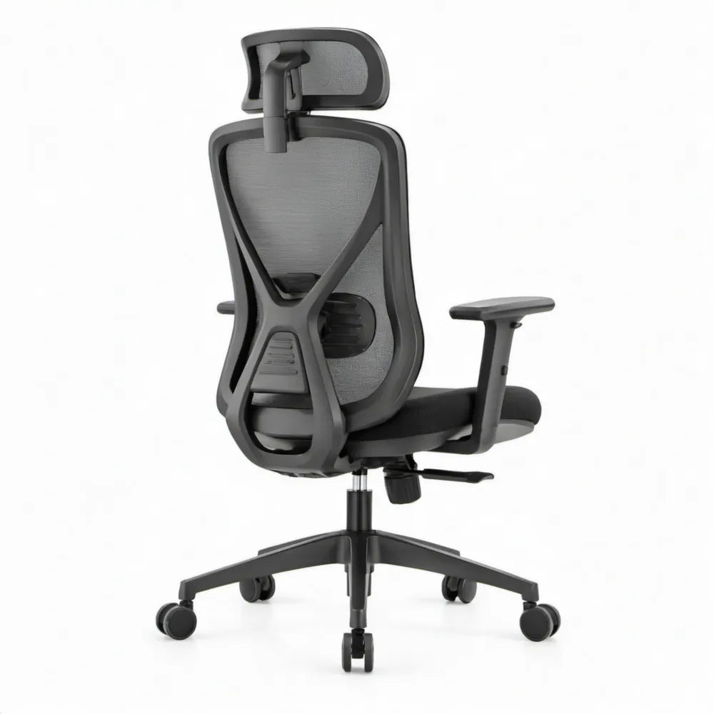 Ergonomische draaistoel met hoofdsteun en lendensteun, zwart/antraciet, 64 x 64 x 116-126 cm