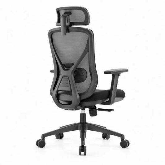 Ergonomische draaistoel met hoofdsteun en lendensteun, zwart/antraciet, 64 x 64 x 116-126 cm